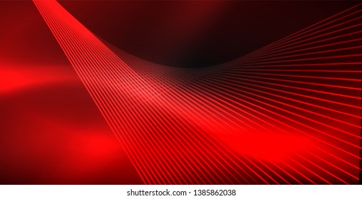 Neon color abstract lines on black