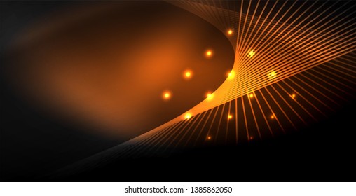 Neon color abstract lines on black