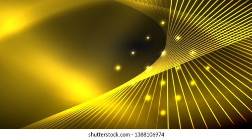 Neon color abstract lines on black