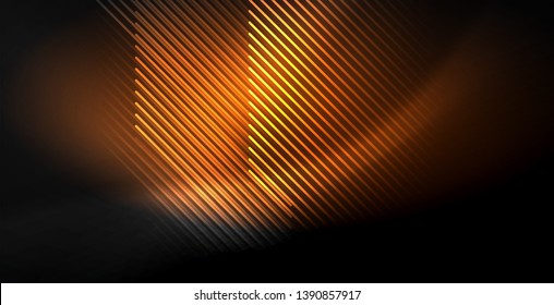 Neon color abstract lines on black