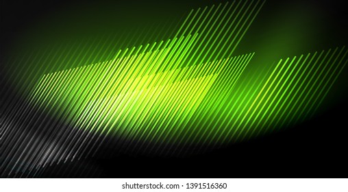 Neon color abstract lines on black