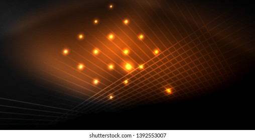 Neon color abstract lines on black