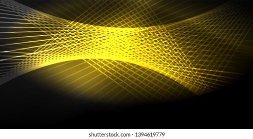 Neon color abstract lines on black