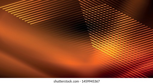 Neon color abstract lines on black