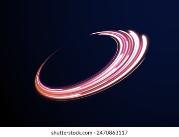 Neon color blurred freeway traffic in a large set. Futuristic neon light line trails. High speed effect motion blur night lights blue and red. City road car light trails motion background.	