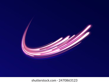 Neon color blurred freeway traffic in a large set. Futuristic neon light line trails. High speed effect motion blur night lights blue and red. City road car light trails motion background.	