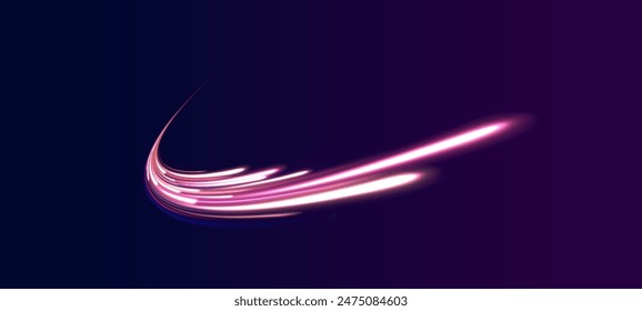 Neon color blurred freeway traffic in a large set. Futuristic neon light line trails. High speed effect motion blur night lights blue and red. City road car light trails motion background.	