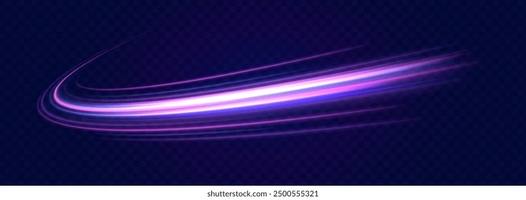 Neon Color Blurred Motion On Speedway. Acceleration speed motion on night road. Concept of leading in business, Hi tech products, warp speed wormhole science vector design.	