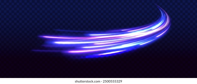 Neon Color Blurred Motion On Speedway. Acceleration speed motion on night road. Concept of leading in business, Hi tech products, warp speed wormhole science vector design.	