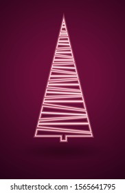 Neon color Christmas tree on a dark background with a shadow