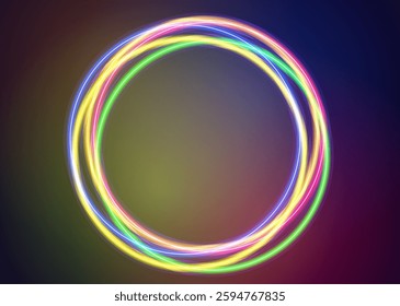  Neon color circle. Design template for Greetings Card or Christmas themed invitations. Light Banner. Vector Illustration. 