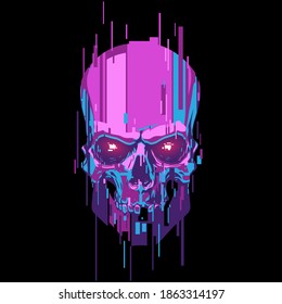 Neon color cyber skull illustration