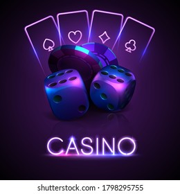 Neon color dices, chips and playing cards svg
