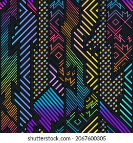 Neon color geometric seamless pattern.