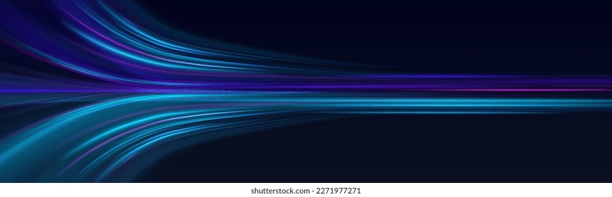 Neon color glowing lines background, high-speed light trails effect. Futuristic dynamic motion technology.	
