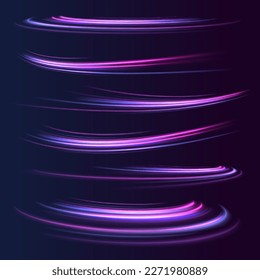 Neon color glowing lines background, high-speed light trails effect. Futuristic dynamic motion technology.