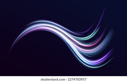Neon color glowing lines background, high-speed light trails effect. Futuristic dynamic motion technology.	