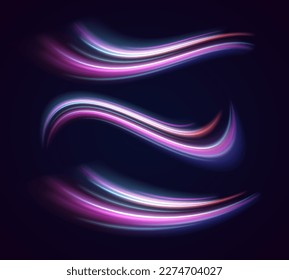 Neon color glowing lines background, high-speed light trails effect. Futuristic dynamic motion technology.	