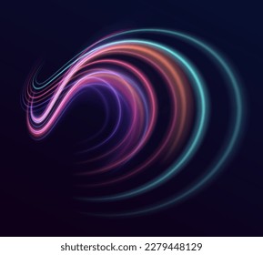Fondo de líneas brillantes de color neón, efecto de trazas de luz de alta velocidad. Tecnología de movimiento dinámico futurista.	