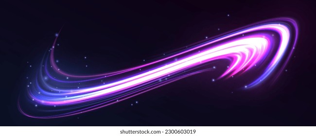 Neon color glowing lines background, high-speed light trails effect. Futuristic dynamic motion technology.	