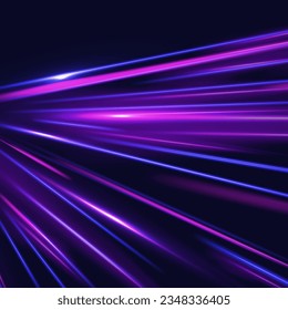 Neon color glowing lines background, high-speed light trails effect. Modern abstract high-speed light motion effect on black background. Light motion effect, slow shutter of traffic.