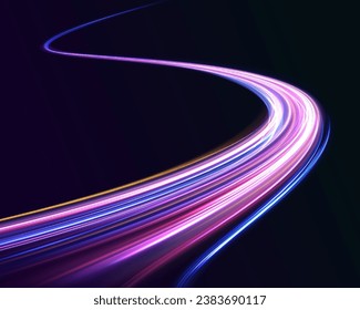 Neon color glowing lines background, high-speed light trails effect. Futuristic dynamic motion technology. Neon color glowing lines background, high-speed light trails effect.	