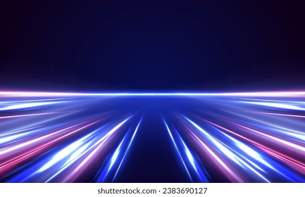 Neon color glowing lines background, high-speed light trails effect. Panoramic high speed technology concept, light abstract background.