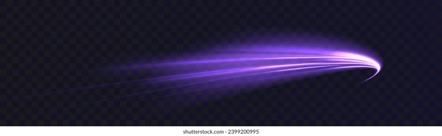 Neon color glowing lines background, high speed light trails effect. Purple glowing wave vortex, impulse cable lines. Vector 