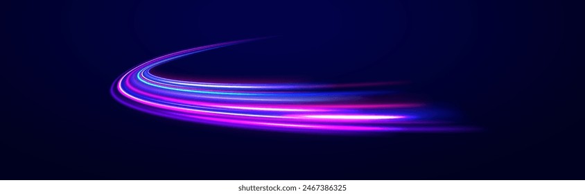 Neon color glowing lines background, high-speed light trails effect electric light, light effect png. Futuristic dynamic motion technology.	