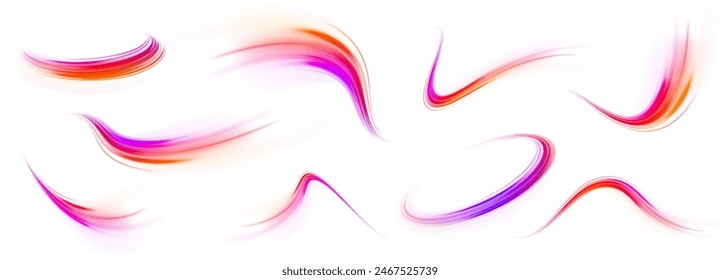 Neon color glowing lines background, high-speed light trails effect electric light, light effect png. Futuristic dynamic motion technology.