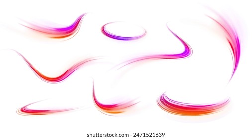 Neon color glowing lines background, high-speed light trails effect electric light, light effect png. Futuristic dynamic motion technology.