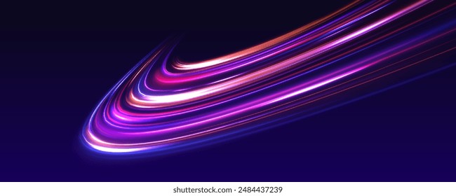 Neon color glowing lines background, high-speed light trails effect. Futuristic dynamic motion technology.	