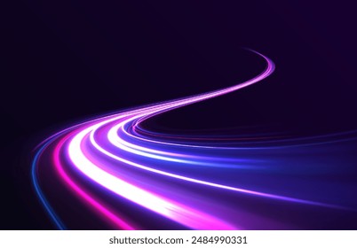 Neon color glowing lines background, high-speed light trails effect. Modern abstract high-speed light motion effect on black background. Light motion effect, slow shutter of traffic.	
