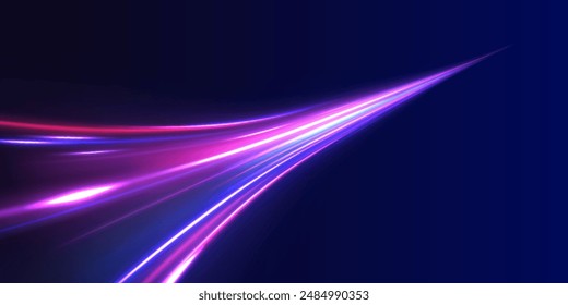 Neon color glowing lines background, high-speed light trails effect. Futuristic dynamic motion technology.	