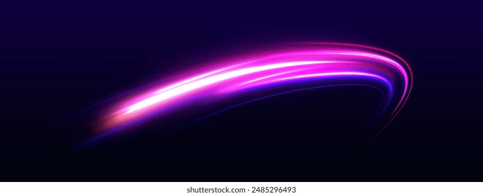 Fondo de líneas brillantes de color de neón, efecto de rastros de luz de alta velocidad. Efecto de movimiento de luz abstracto moderno de alta velocidad sobre fondo negro. Efecto de movimiento ligero, obturador lento del tráfico.	

