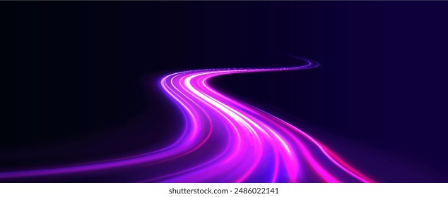 Fondo de líneas brillantes de color de neón, efecto de rastros de luz de alta velocidad. Tecnología de movimiento dinámico futurista.	