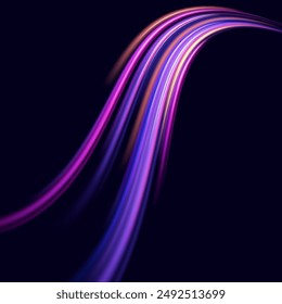 Fondo de líneas brillantes de color de neón, efecto de rastros de luz de alta velocidad. Efecto de movimiento de luz abstracto moderno de alta velocidad sobre fondo negro. Efecto de movimiento ligero, obturador lento del tráfico.
