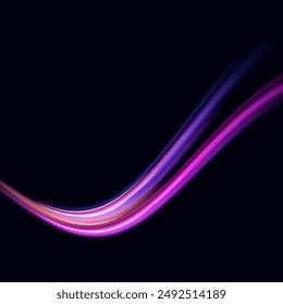 Neon color glowing lines background, high-speed light trails effect. Modern abstract high-speed light motion effect on black background. Light motion effect, slow shutter of traffic.