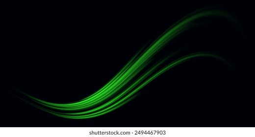 Neon color glowing lines background, high-speed light trails effect. Modern abstract high-speed light motion effect on black background. Light motion effect, slow shutter of traffic.