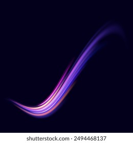 Neon color glowing lines background, high-speed light trails effect. Modern abstract high-speed light motion effect on black background. Light motion effect, slow shutter of traffic.