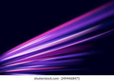 Neon color glowing lines background, high-speed light trails effect. Modern abstract high-speed light motion effect on black background. Light motion effect, slow shutter of traffic.