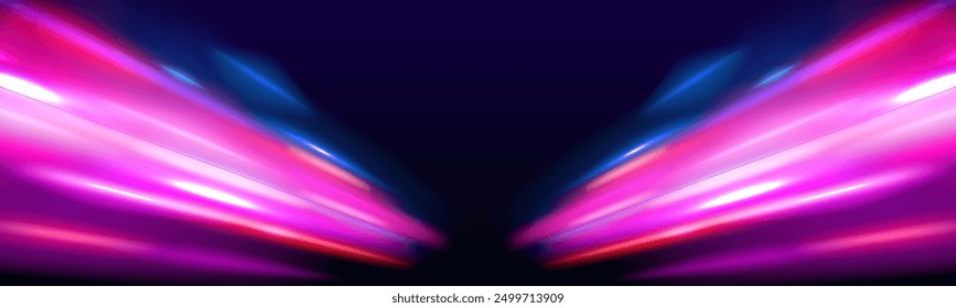 Neon color glowing lines background, high-speed light trails effect. Modern abstract high-speed light motion effect on black background. Light motion effect, slow shutter of traffic.	
