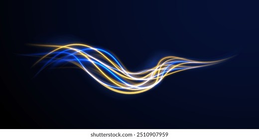 Neon color glowing lines background, high-speed light trails effect. Modern abstract high-speed light motion effect on black background. Light motion effect, slow shutter of traffic.