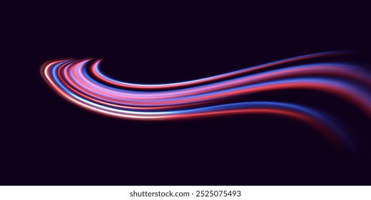 Neon color glowing lines background, high speed light trail effect.Shiny wavy path.