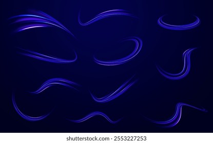 Neon color glowing lines background, Glowing wave swirl, impulse cable lines. High-speed light trails effect. Futuristic dynamic motion technology. Png, neon, line, blur, beam, ray, abstract, energy, 