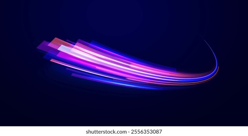 Neon color glowing lines background, Glowing wave swirl, impulse cable lines. High-speed light trails effect. Futuristic dynamic motion technology. Png, neon, line, blur, beam, ray, abstract, energy, 