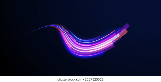 Neon color glowing lines background, Glowing wave swirl, impulse cable lines. High-speed light trails effect. Futuristic dynamic motion technology. Png, neon, line, blur, beam, ray, abstract, energy, 