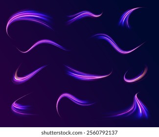 Neon color glowing lines background, Glowing wave swirl, impulse cable lines. High-speed light trails effect. Futuristic dynamic motion technology. Png, neon, line, blur, beam, ray, abstract, energy, 