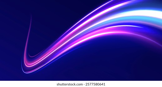 Neon color glowing lines background, Glowing wave swirl, impulse cable lines. High-speed light trails effect. Futuristic dynamic motion technology. Png, neon, line, blur, beam, ray, abstract, energy, 