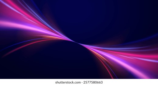 Neon color glowing lines background, Glowing wave swirl, impulse cable lines. High-speed light trails effect. Futuristic dynamic motion technology. Png, neon, line, blur, beam, ray, abstract, energy, 